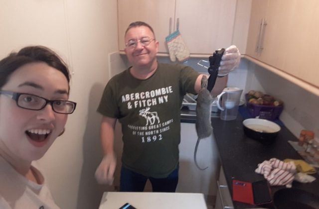 Paul with another rat - in the kitchen